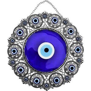 Turkish X-Large Glass Blue Evil Eye Wall Hanging Ornament with Round Eye Design